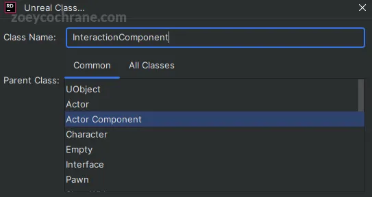 Creating interaction component class in Rider