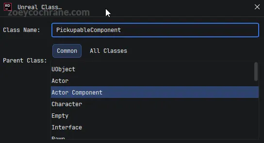 Creating a pickupable component