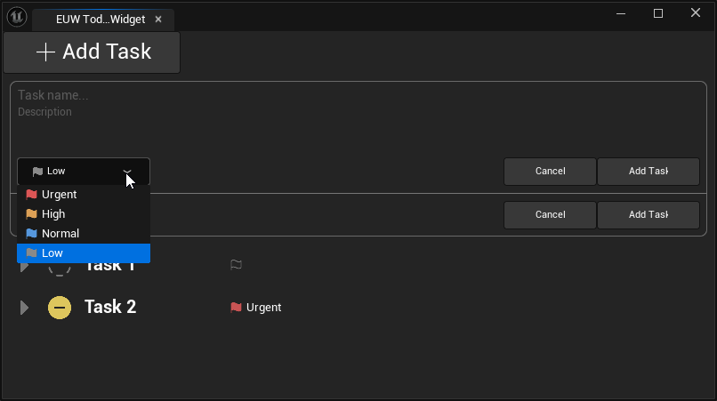 Priority levels in the Editor Utility Widget