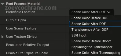 Material blendable location setup in engine