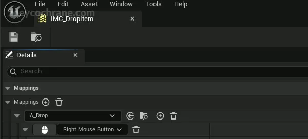 The drop item input mapping context shown in engine.